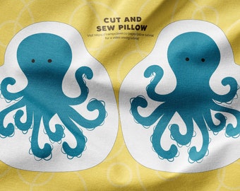 Blue Octopus. Ocean Animal Cut and Sew Pillow. Kids Room Easy DIY Sewing Project. Includes Digitally Printed Minky Fabric and Tutorial Video