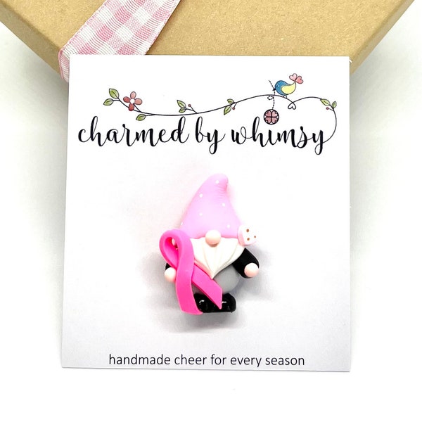 Breast Cancer Awareness Pink Ribbon Gnome Pin