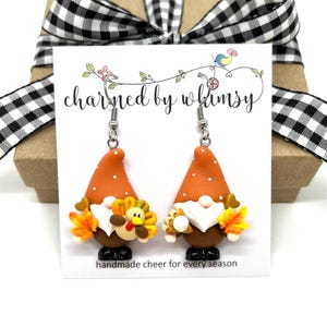 Thanksgiving Turkey and Pie Gnome Dangle Earrings -with Light Skin