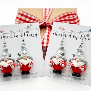 Grey Hat Christmas Gnome Dangle Earrings