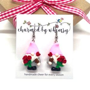 Rose Valentines Gnome Dangle Earrings