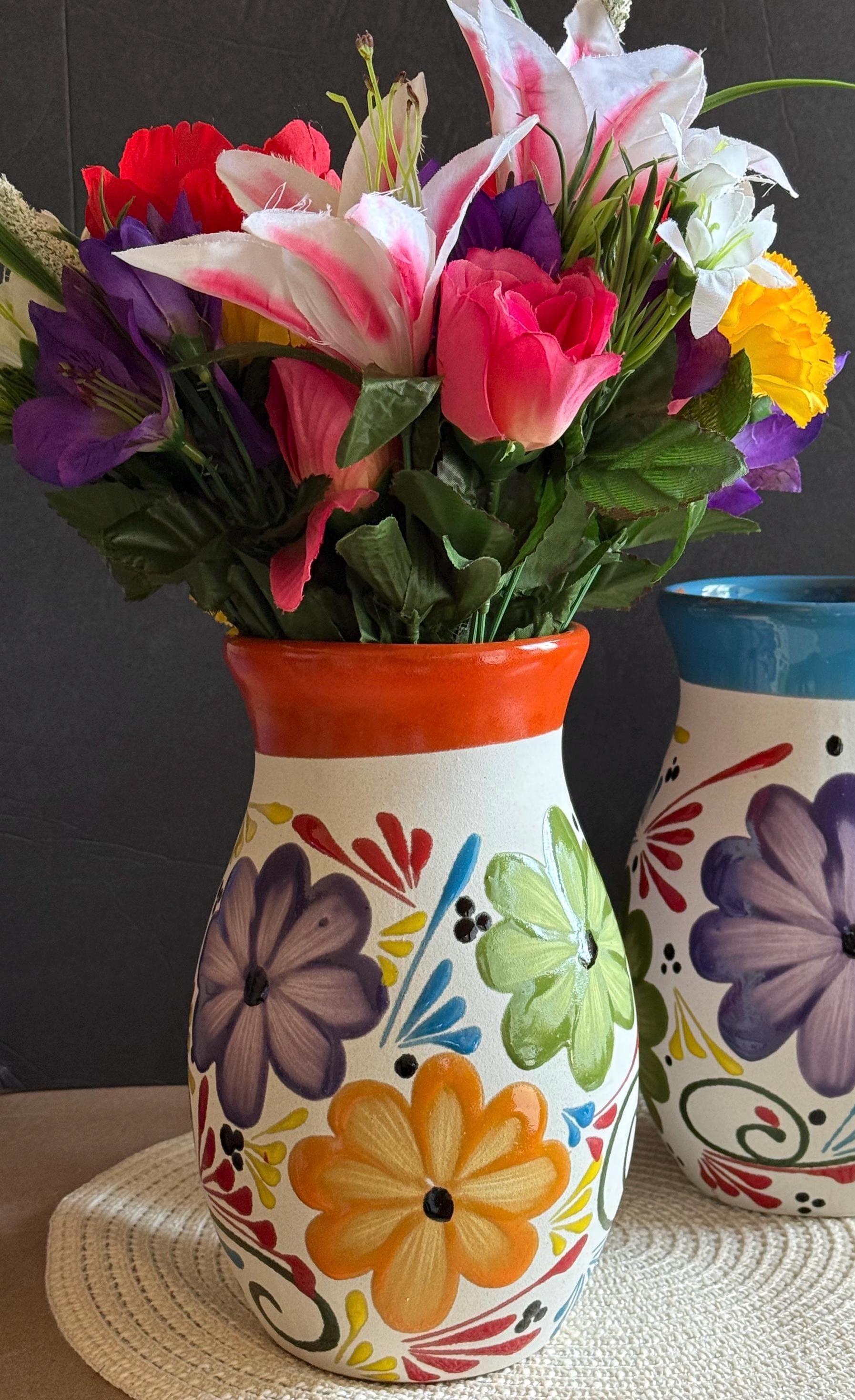 Hand Painted Mexican Flower Vase: Michoacan Pottery 1pc - Etsy
