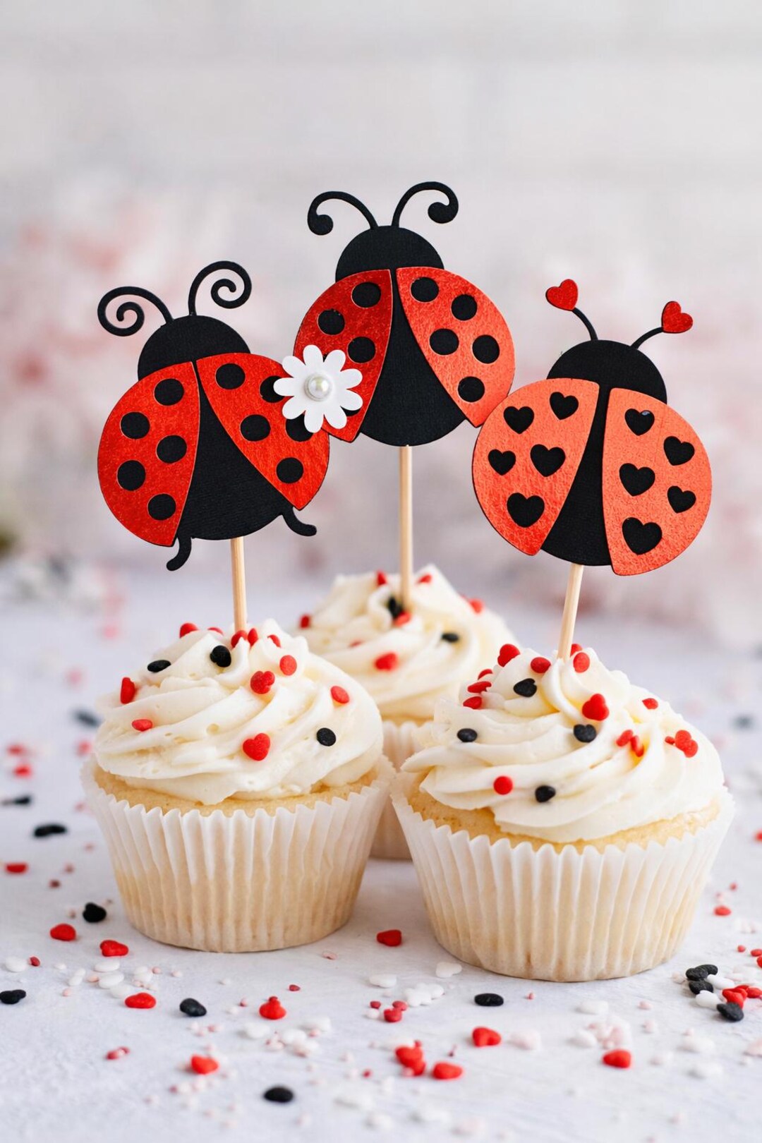 Topper Ladybug Handmade 3D Ladybug Cupcake Toppers, Ladybug Birthday Party Decorations ...