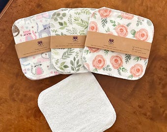 Reusable Washcloths | 6x6 inches Cotton Flannel & Terry Cloth | Handmade Spa Cloths | Eco Friendly Bathroom | Set of 3