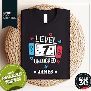 Custom Birthday Shirt | Level 7 Unlocked Shirt | Boy Gamer T-Shirt | Kids Birthday Party | level up birthday | 7 birthday t shirt