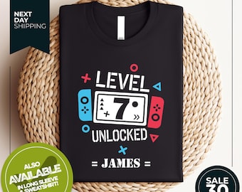 Custom Birthday Shirt | Level 7 Unlocked Shirt | Boy Gamer T-Shirt | Kids Birthday Party | level up birthday | 7 birthday t shirt