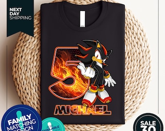 Sonic Shadow The Hedgehog Birthday Shirt | Custom Personalized Boy Girl Cartoon Birthday Shirt | Kids Toddler Birthday Gift For Son Daughter
