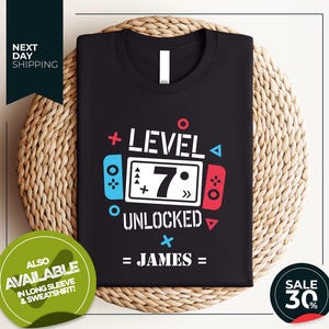 Custom Birthday Shirt | Level 7 Unlocked Shirt | Boy Gamer T-Shirt | Kids Birthday Party | level up birthday | 7 birthday t shirt