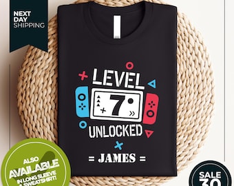 Custom Birthday Shirt | Level 7 Unlocked Shirt | Boy Gamer T-Shirt | Kids Birthday Party | level up birthday | 7 birthday t shirt