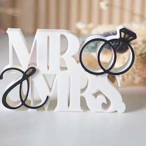 Cartel Decorativo "MR & MRS" con Anillos - Decoración Romántica de Boda o Aniversario