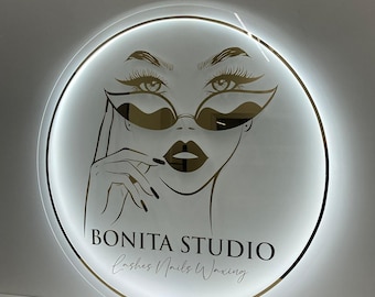 Neon Custom Acrylic Sign, LED Sign, 3D LED Logo, Custom Shop Signage, Office Decor, Beauty Bar Logo Signage, Round Neon Logo, Studio Sign