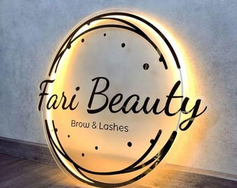 Neon Acrylic Logo, Acrylic Business sign, 3D LED Logo, Custom Shop Signage, Office Decor, Beauty Bar Logo Signage, Round Neon Logo, LED Sign
