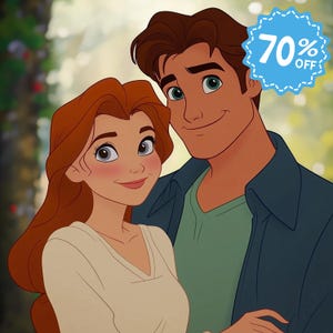 Disney Portrait, Paar Portrait, Portrait vom Foto, Cartoon Stil, Digitaldruck, Muttertagsgeschenk, Disney Illustration, Disney