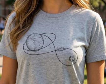 Camiseta con la ruta de vuelo de Artemis II / Regalo de la trayectoria de Orión / Arte lineal de precisión / Fanático de la exploración espacial