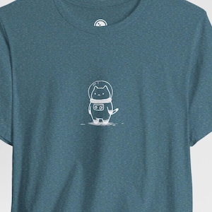 Astronaut Cat T-Shirt Teal, Space Kitty Tee for Men or Women, Cute Cat in Spacesuit Shirt, Cosmic Pet Lover Gift