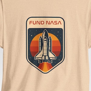 Fund NASA Retro Space Shuttle Unisex T-Shirt Beige, Vintage Rocket Launch Tee, Space Exploration & Astronomy Lover Gift