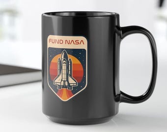 Fund NASA Mug: Black Ceramic Space Fan Gift