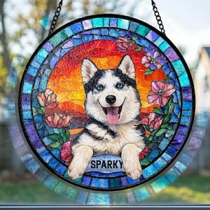 Personalized Dog Portrait Stained Glass Suncatcher, Custom Pet Photo Memorial Gift, Dog Loss Keepsake, Rainbow Window Hanging Decor Art Gift