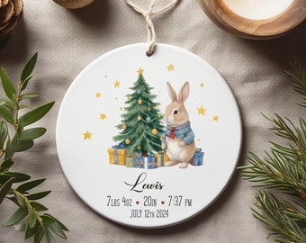 Personalized Baby&#39;s First Christmas Ornament: Rabbit Keepsake Gift