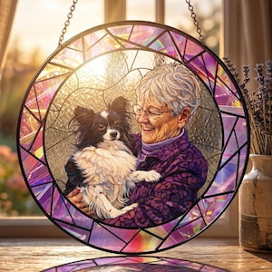 Personalized Stained Glass Photo Portrait Suncatcher | Mother's Day Gift For Grandma | Window Hanging From Photo | Custom Family Memory Art