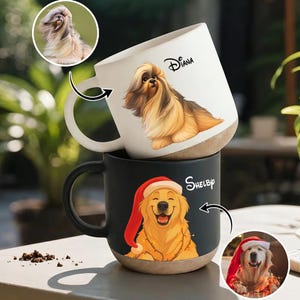 Spersonalizowany kubek ceramiczny z motywem zwierzątka, spersonalizowany portret psa ze zdjęcia, prezent dla miłośników kotów i psów, prezent upamiętniający psa, upamiętniający zwierzaka