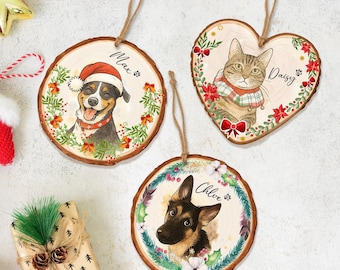 Personalized Wooden Watercolor Pet Photo Ornament, Custom Memorial Keepsake, Pet Portrait Keepsake, Dog Lover Gift Cat Mom Gift, Loss Of Pet