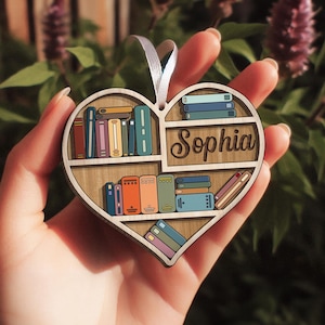 Personalized Heart Bookcase Ornament 2024, Christmas Tree Decoration, Book Lover Gift, Librarian Gift, Bookworm Gifts, Bookshelf Custom Name
