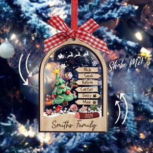 Personalized Family Christmas Ornament Shaker with Pets - 2024