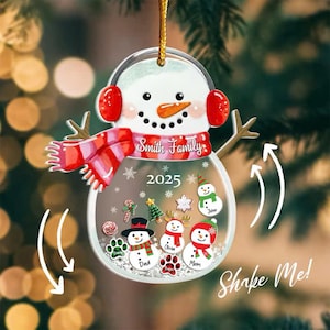 Adorno familiar de muñeco de nieve personalizado: recuerdo de Navidad 2025 personalizado.