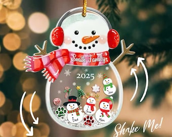 Personalized Snowman Family Ornament: 4D Shake Keepsake, Custom 2025 Christmas