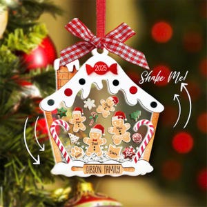 Enfeite de família personalizado de casa de gengibre com animais de estimação, enfeite de Natal de gengibre 2025, presente de Natal personalizado, enfeite de coqueteleira 4D