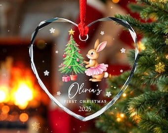 Personalized Baby Girl First Christmas Ornament: Rabbit Keepsake, Custom Name