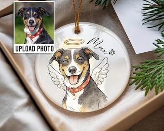 Personalized Watercolor Pet Photo Ornament, Memorial Keepsake