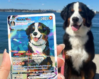 Gepersonaliseerde huisdier als Pokemon-kaart, verander je huisdier in een Pokemon, aangepaste foto animekaart, cadeau voor hem, cadeau voor haar, huisdier minnaar cadeau kattencadeau