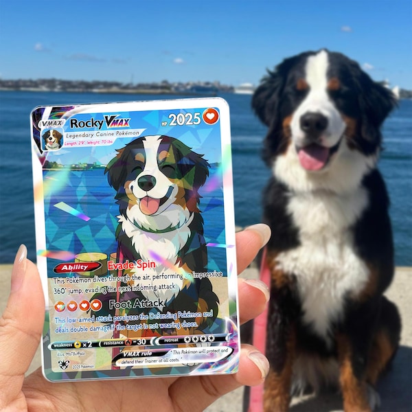Personalized Pet as Pokemon Card, Turn your pet into a Pokemon, Custom Photo Anime Card, Gift For Him, Gift For Her, Pet Lover Gift Cat Gift