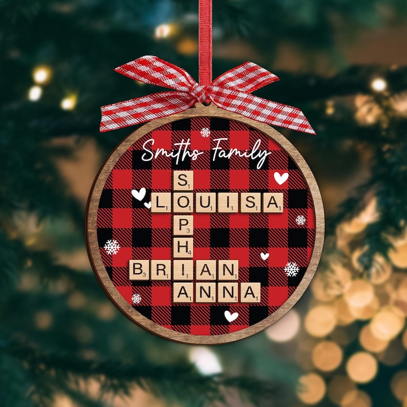 Custom Scrabble Christmas Ornaments, Family Name Crossword Puzzle