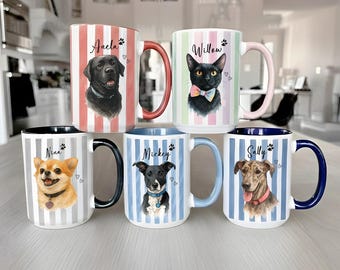 Taza personalizada con foto de mascota en acuarela, regalo con nombre y retrato de mascota, taza para perro, amante de los gatos, taza conmemorativa personalizada para perro, regalo para amantes de los perros, regalo para mamá de perro