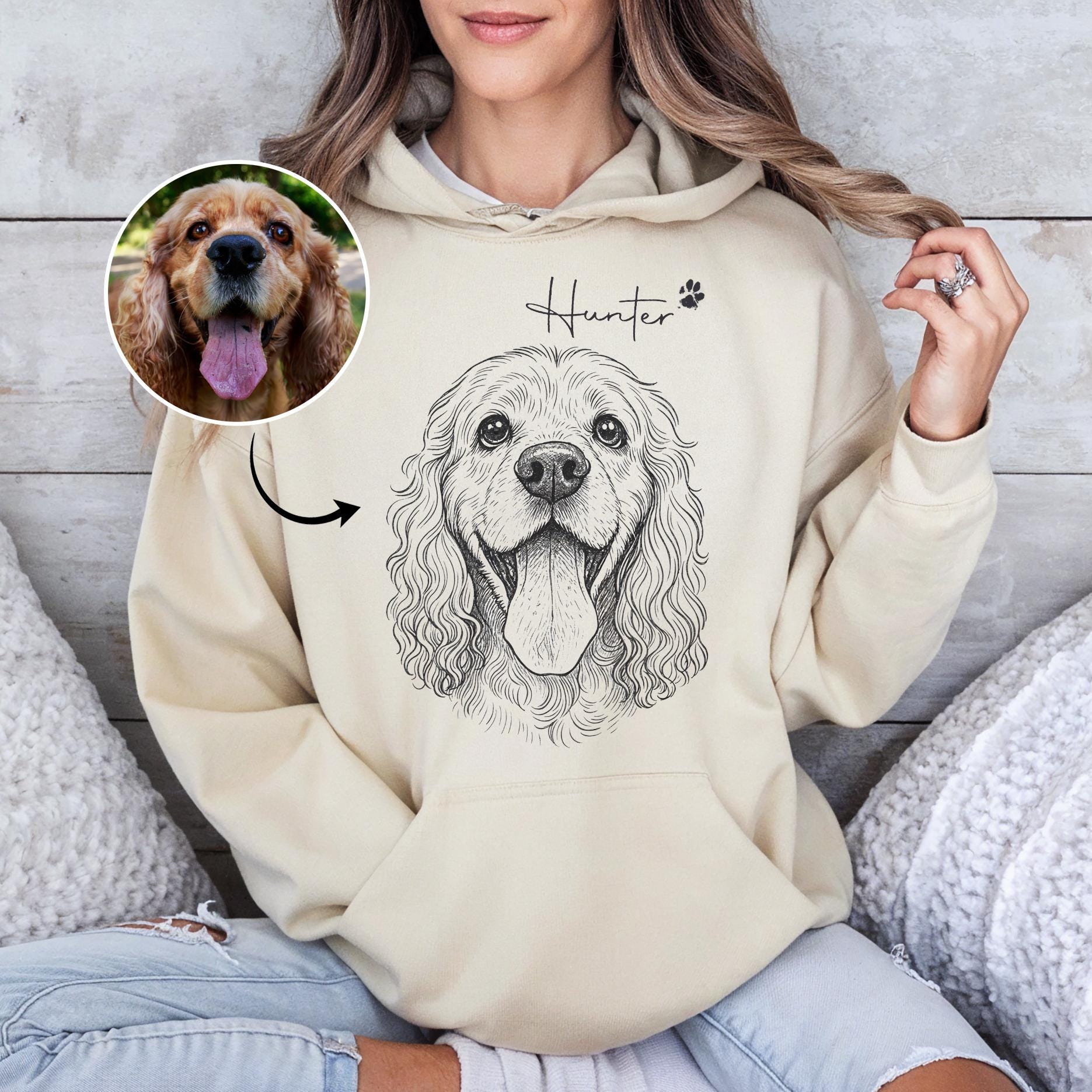 Personalized Dog Photo Sweatshirt, Custom Pet Portrait from Photo, Custom Pet Drawing Shirt, Dog Dad Gift Custom Hoodie, Pet Memorial Gift