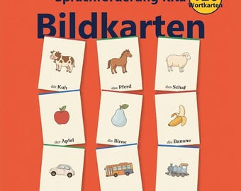 Sprachförderung Kita Bildkarten mit Artikel-Farbcode, 120 Wortkarten, Reime, 12 Sprachspiele, PDF