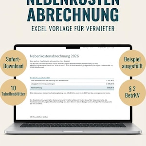 Nebenkostenabrechnung Excel Vorlage, German Utility Cost Statement for Landlords, Betriebskostenabrechnung, Vermieter