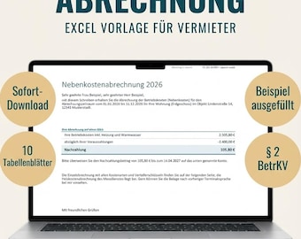 Nebenkostenabrechnung Excel Vorlage, Conto costi delle utenze tedesche per i proprietari, Betriebskostenabrechnung, Vermieter
