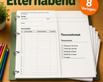 Elternabend Kita Vorlage, Word e PDF: 10 A4-Dokumente für Erzieher/innen mit Einladung, Tagesordnung und Protokoll