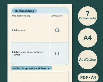 Può includere: Un set di documenti digitali intitolato Elterngespräch che include un invito, un verbale e un questionario per i genitori. Il modulo presenta una sezione Rückmeldung con caselle di controllo per Ich komme o Ich bitte um einen anderen Termin.