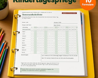 Kindertagespflege Formulare Vorlage Word PDF – Anmeldung, Eingewöhnung, Abholvollmacht, Essensliste, Entwicklung