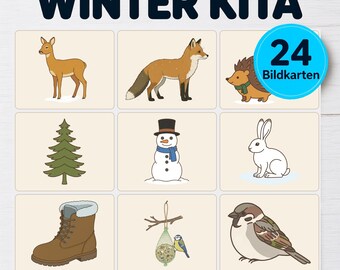 Winter Kita Bildkarten mit Wortkarten, Geschichte und Zuordnungsspiel, A4 und A3 PDF
