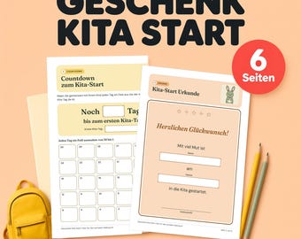 Geschenk Kita Start: Druckvorlage PDF A4 mit ausfüllbaren Feldern, Countdown, Urkunde und Namensschildern