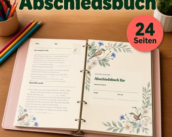 Abschied Erzieherin – Abschiedsbuch zum Ausfüllen für die Kita-Gruppe, PDF-Vorlage in A4 und A5 mit Danke-Seite