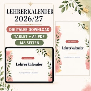 German Teacher Planner 2026–2027 PDF, Hyperlinked Tablet and A4 Print