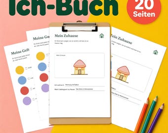 Ich Buch Kita Vorlage zum Ausfüllen, 20 Seiten, Eingewöhnung Kind, Morgenkreis, A5 und A4 PDF