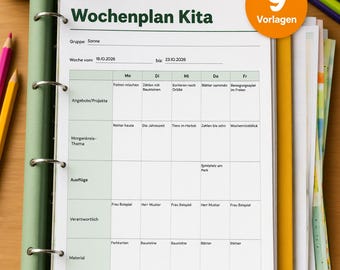 Wochenplan Kita Vorlage, Word und PDF zum Ausfüllen, Erzieherinnen, Wochenrückblick, Monatsübersicht, A4 und A3 Aushang